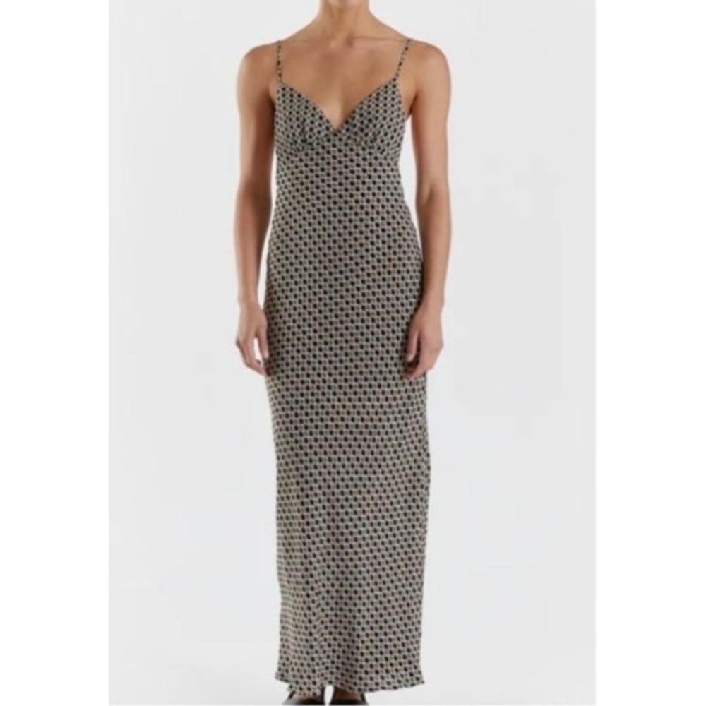 Dissh Women's 12‎ Beige Mae Viscose Geometric Print Slip Midi Dress Chic Modern